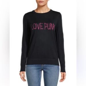 $368 Zadig & Voltaire Intarsia Love Punk Crewneck Sweater NWT NAVY
